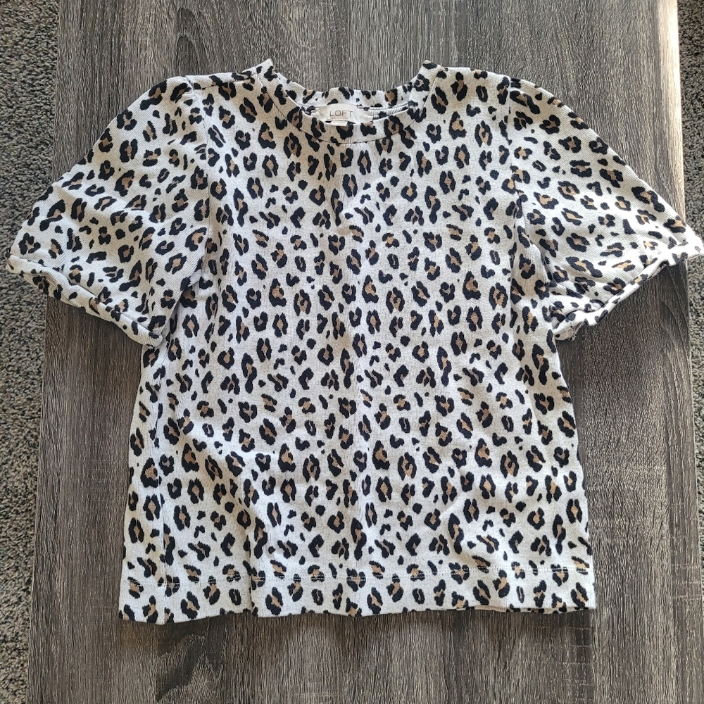 LOFT Animal Print Cuff Short Sleeve Sweater